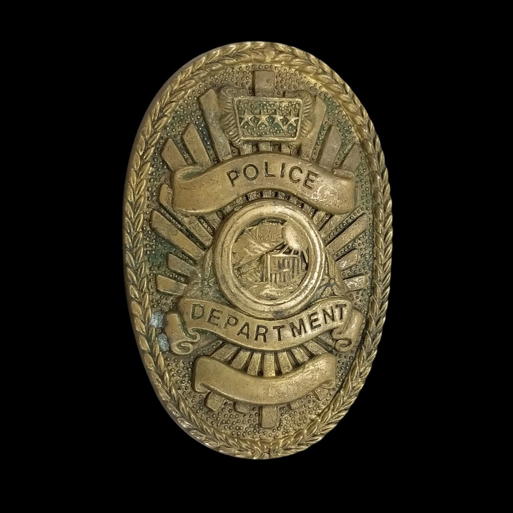Baron Buckle Solid Brass Police Department‎ Belt Buckle 1979 Vintage Taiwan Made